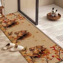 1 pieza Alfombra de lino con estampado de ardilla para cocina, felpudo, alfombra de baño, alfombra de pasillo, alfombra rectangular impresa en 3D para sala de estar, dormitorio, pasillo, baño, lavandería - Alfombra de poliéster para decoración del hogar interior y exterior - Multicolor - Ver 3