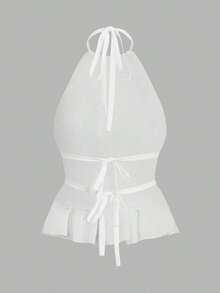 Top de mujer con cuello de halter, espalda descubierta y pliegues de unicolor y sexy - Multicolor 2 - Ver 6
