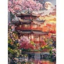 1套[30*40厘米/11.8*15.7英寸]5D亚克力钻石画套装，樱花阁楼图案，适合成人初学者DIY马赛克钻石画，全钻手工DIY钻石画，适合客厅、卧室、办公室墙面装饰画，惊喜艺术家居装饰礼物，送给家人和朋友，无框 - 無框 - 查看 7