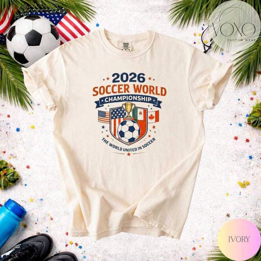 COPA MUNDIAL DE FÚTBOL 2026 Nueva Camiseta Casual de Algodón Puro, Talla Grande, Cuello Redondo, para Hombre y Mujer - Negro - Ver 1