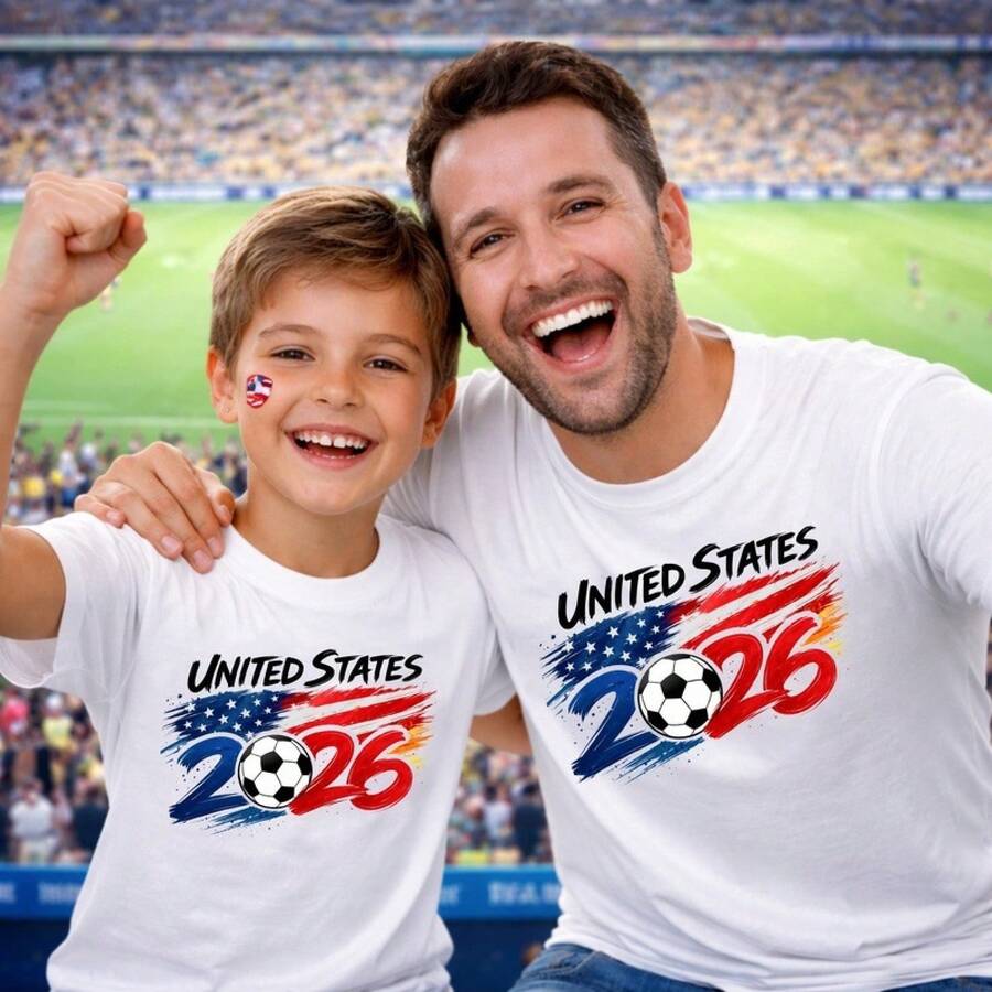 100% Cotton World Cup Football Shirt With Round Neck, Plus Size, USA, Men's Top, Popular And Comfortable For Men, Best Seller For Women. - 黑色 - 查看 1
