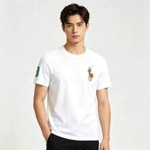 Camiseta de Verano 2026 para Hombre con Logo de Caballo, Cuello Redondo, Manga Corta, Corte Ajustado, de Algodón Estampado RL, Casual y Versátil, 100% Algodón - Negro - Ver 2
