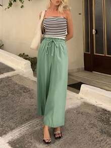 Pantalones casuales de mujer con cintura con cordón a cuadros - verde menta - Ver 6