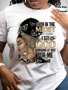 Camisetas gráficas de manga corta 1PS [Camiseta de talla grande con estampado de letras] Camiseta de talla grande con estampado de letras - Top casual de manga corta para primavera y verano - Ropa de mujer 100% algodón SUAVE 100% algodón - Blanco - Ver 3