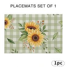 A Complete Set Of Daily Sunflower, Green Leaf, Green Checkered, And Striped Patterned Placemats, Suitable For Spring, Summer, Autumn, And Winter. It Adopts A Multi-Color Pattern Design And Is Woven From 100% Polyester Fiber. The Size Is 12 * 18 Inches And Can Be Machine Washed With Polyester Placemats. Heat Resistant, Stain Resistant, Waterproof, Easy To Clean, Suitable For Dining Tables, Holiday Party Decorations, Desktop Protection, Kitchen And Living Room Decorations, And Daily Use. - Multicolor - View 22