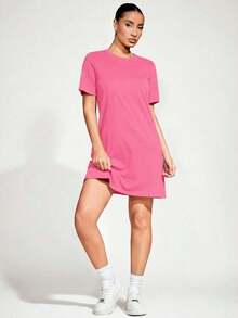Vestido corto de mujer de unicolor para uso casual, diario y de fiesta - Rosa Fucsia - Ver 5