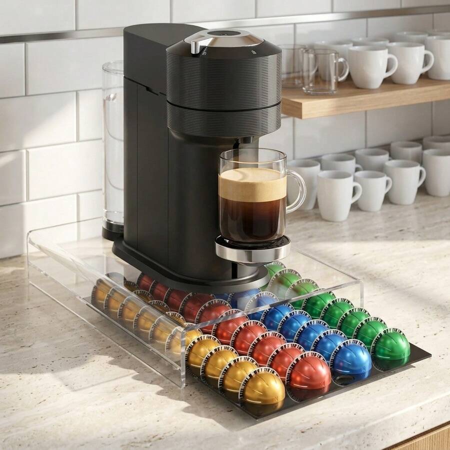 Acrylic Coffee Capsule Storage Box, Upgraded Drawer-Style Storage Rack Fits 40 Coffee Capsules, Size: 16 Inch X 11 Inch X 4 Inch