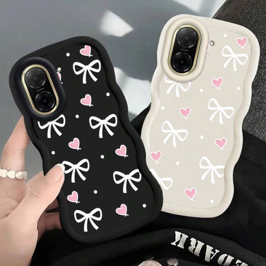 Macaron Style Heart-Shaped Bow Phone Case, Suitable For Galaxy/Honor/HW/ - Black - View 1
