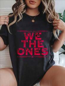 Camiseta Casual de Manga Corta para Mujer - Diseño con el Logo de We The Ones WWE, Cuello Redondo, Top de Verano, Lavable a Máquina, Camisetas para Damas, Ropa Casual, Estilo Moderno, Ajuste Cómodo  
 Negro - Negro - Ver 1