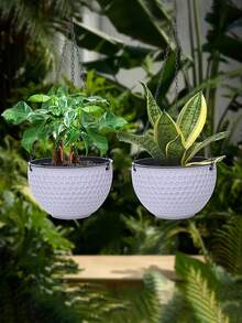 2pcs Vintage Rattan Honeycomb Pattern Double-Layer Hanging Planter Baskets, With Drainage Holes And Hook For Indoor/Outdoor, Balcony, Patio, Garden Decor, Modern Hanging Planters | Durable Plastic Material For Plants - Flowerpot - View 5