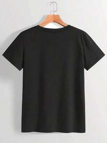 Summer Plus Size - Plus Size - Oversized T-Shirt - Fun Graphic Tee For Women - Relaxed Fit Crew Neck Short Sleeve Top, Machine Washable For Year-Round Comfort, Everyday Wear; Relaxed Fit; Durable Print, Ideal For Holiday Gifts, 100% Cotton. Women's Short Sleeve T-Shirt, A Basic And Versatile Style For Indoor And Outdoor Wear. - 黑色 - 查看 3
