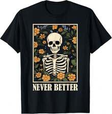 Playera de manga corta estampado calavera con flores divertida para Halloween hombre y mujer ropa juvenil camiseta de mujer algodon duradera uso diario estilo casual con envio nacional - Negro - Ver 1