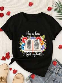 One Piece Of Women's Colorful Printed T-Shirt, Soft Fabric, Modern Style, Short Sleeves, Crew Neck. Stylish And Versatile For Everyday Wear And Casual Use In Spring And Summer. Designed For Easter And Mother's Day, Simple Crew Neck, Comfortable And 100% Cotton. - 黑色 - 查看 6