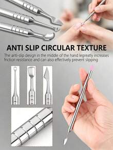 3pcs Stainless Steel Dual-Head Cuticle Pusher & Remover, With 6pcs Nail Buffing Stones, Professional Manicure Tools - Multicolor - View 5