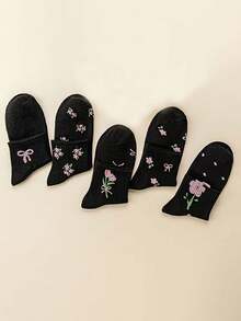 1/5 Pasang Kaos Kaki Pendek Wanita Motif Bunga, Kaos Kaki Pendek yang Manis & Nyaman dan Bernapas, Cocok untuk Pemakaian Sehari-hari, di Rumah, Bepergian, Sepanjang Musim - MultiWarna - View 4