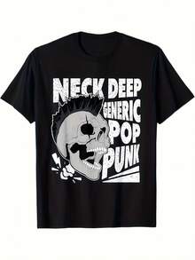 Unisex T-Shirt Made Of Pure Cotton, Men's & Women's Vintage Skull Punk Rock Graphic Unisex 100% Cotton T-Shirt Soft, All Season Casual Streetwear Essential, All-Match All Season Style, Affordable Daily Wear & Perfect Christmas Gift For Fans And Friends, Summer T-Shirt, Summer Clothes Women's, Men's Summer Outfit, Women's Shirt, Creative Design, Outdoor Play, Cool Style, Fun Design, Great For Outdoor Play, Creative Design, Outdoor Play, Cool Style, Fun Design, Great For Outdoor Play - Black - View 1
