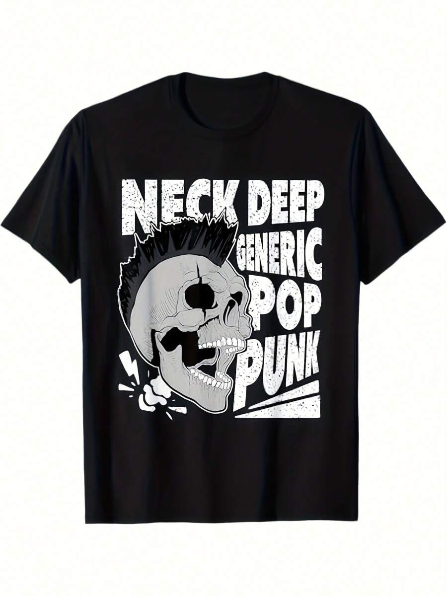 Unisex T-Shirt Made Of Pure Cotton, Men's & Women's Vintage Skull Punk Rock Graphic Unisex 100% Cotton T-Shirt Soft, All Season Casual Streetwear Essential, All-Match All Season Style, Affordable Daily Wear & Perfect Christmas Gift For Fans And Friends, Summer T-Shirt, Summer Clothes Women's, Men's Summer Outfit, Women's Shirt, Creative Design, Outdoor Play, Cool Style, Fun Design, Great For Outdoor Play, Creative Design, Outdoor Play, Cool Style, Fun Design, Great For Outdoor Play - Black - View 1