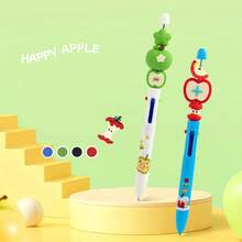 1pc Creative Multicolor Ballpoint Pen Set, Floral And Apple Pattern Ballpoint Pens, Providing 4 Colors For Various Uses, 0.7mm Smooth Writing, Student Stationery, Office Supplies, High Capacity Exam Writing Pen, Suitable For Note-Taking, Error Correction And Highlighting - Ballpoint Pen - View 3