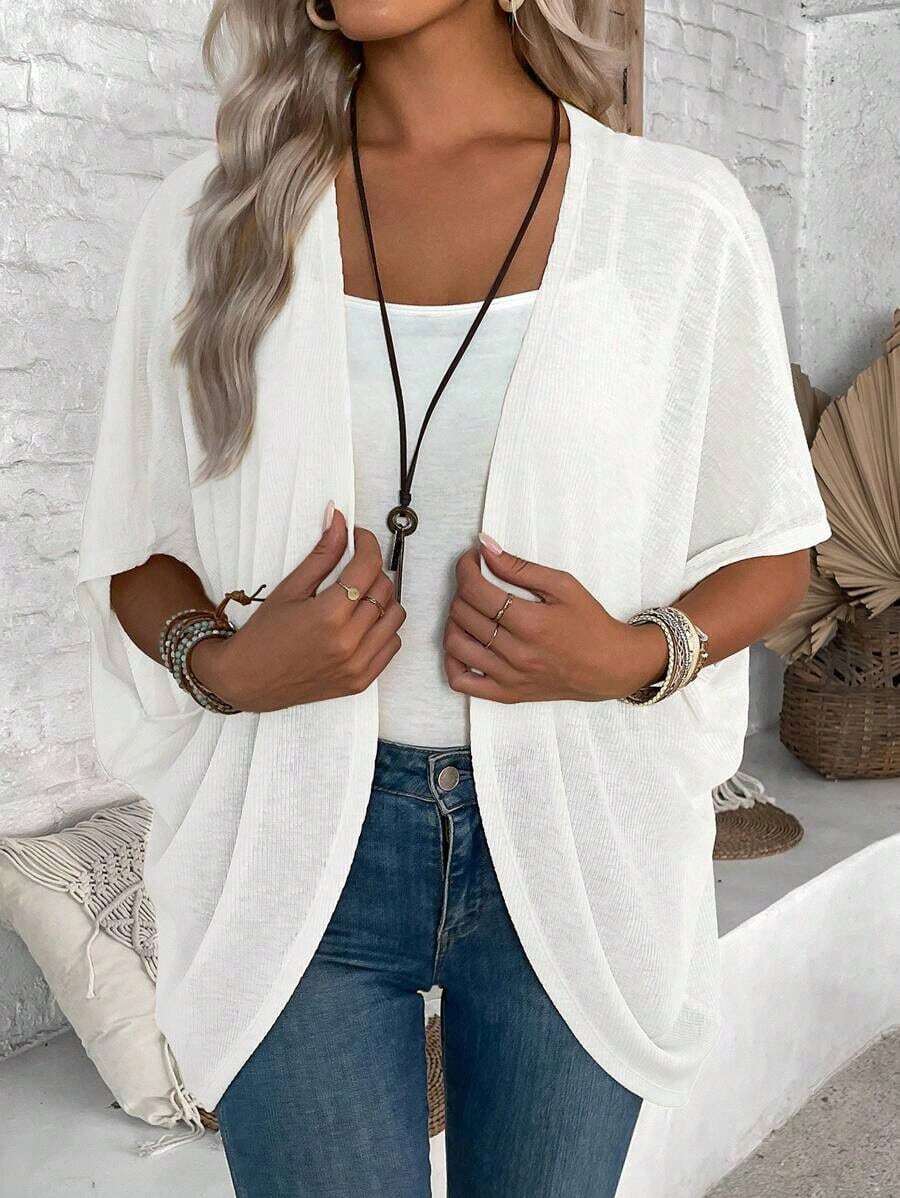Chaqueta casual de mujer con mangas tipo murciélago - Blanco 3 - Ver 1