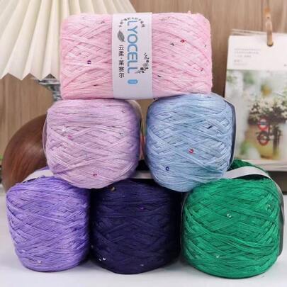 3pcs/Set Beaded Sequin Linen Yarn, Summer Silk Linen DIY Short Sleeve Handmade Shawl Crochet Knitting Yarn, Craft Supplies