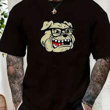Camiseta corta informal de verano con estampado de Bulldog masculino y cuello redondo - forma - Ver 1