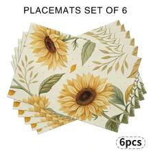 A Complete Set Of Daily Sunflower, Green Leaf, And Green Checkered Patterned Placemats, Suitable For Spring, Summer, Autumn, And Winter. It Adopts A Multi-Color Pattern Design And Is Woven From 100% Polyester Fiber. The Size Is 12 * 18 Inches And Can Be Machine Washed With Polyester Placemats. Heat Resistant, Stain Resistant, Waterproof, Easy To Clean, Suitable For Dining Tables, Holiday Party Decorations, Desktop Protection, Kitchen And Living Room Decorations, And Daily Use. - Multicolor - View 13
