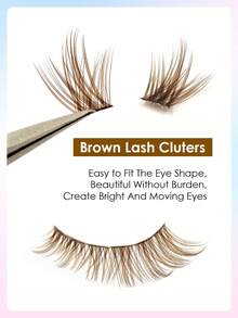 Rikuaild 96pcs Brown D-Curl Fluffy False Eyelash Clusters, Natural Thick Faux Mink Lashes, Makeup Tools - D - View 5