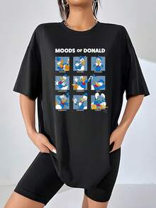 Graphic Showing 's Funny Emotions With Expressions Like Happiness, Stress, Surprise, And Good Humor, Reflecting Different Moods In A Comical And Colorful Way. Comfortable Casual Women's T-Shirt, Ideal For Everyday Wear. - 黑色 - 查看 6