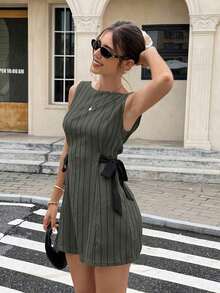 Vestido coreano de mujer con estampado de lunares, lazo y tirantes versátil y de moda - Verde - Ver 5