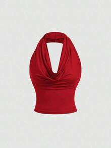 Blusa elegante de mujer con lunares y malla versátil, ideal para vacaciones de verano - Rojo - Ver 2