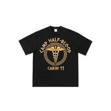 Camiseta unisex con estampado de anime de Percys Jacksons, Campamento Mestizo, Cabaña 11, manga corta, estilo casual, para uso diario. - Negro - Ver 1
