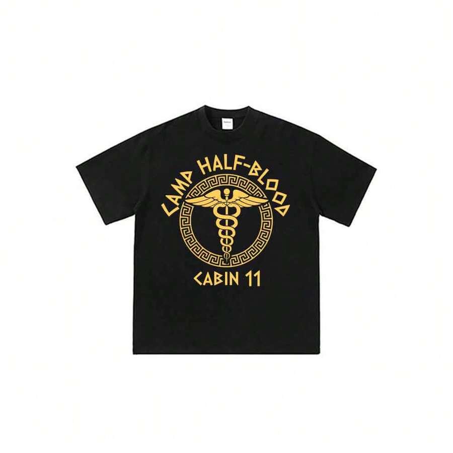 Camiseta unisex con estampado de anime de Percys Jacksons, Campamento Mestizo, Cabaña 11, manga corta, estilo casual, para uso diario. - Negro - Ver 1