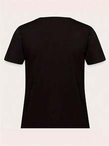 1 Piece Of Fashionable Casual Clothing For Men And Women. Women's Fashionable T-Shirt With Artistic Letter Patterns, Casual Round Neck Top For Women, Perfect For Everyday Summer Wear. Versatile, Easy To Match, For Daily Wear, Street Style, Vacation Wear, Weekend Wear. - 黑色 - 查看 2