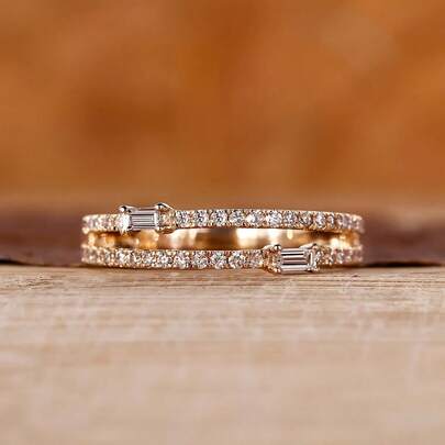 Women's Minimalist Double-Layer Cubic Zirconia Inlaid 18K Gold Plated Versatile Ring