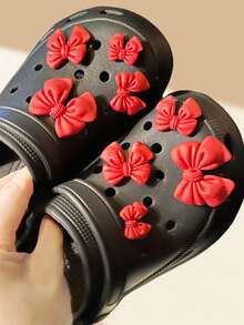 8pcs Red Bow Shoe Charms Set, Suitable For Sandals & Beach Shoes - Red - View 2