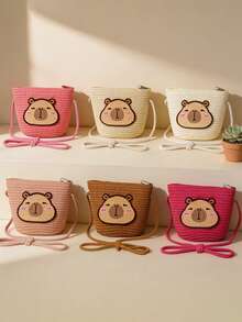 [Tamaño mini] Serie de bolsos de paja Kappabal para niñas, disponible en 6 colores, versátil para uso diario y vacacional, bolso cruzado accesorio fresco - Multicolor - Ver 2