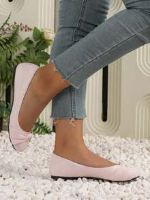 Women's Comfortable Slip-On Flats, Stylish Casual Shoes For Office Work, Outdoor Walking, Parties And Everyday Wear, Lightweight & Versatile  Plain / Plain Toe    Home - 粉色 - 查看 3