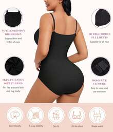 Nebility Fajas moldeadoras de cintura, monos, ropa para mujer, control de abdomen, sin costuras, moldeador de cuerpo completo, monos con cuello cuadrado, top - Negro - Ver 2