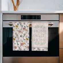 MEMNUN 2pcs Vintage Floral, Butterfly & Bird "Home Sweet Home" Printed Kitchen Towels, Dish Towels, Hand Towels, Dish Cloths, 15.75*23.62in(40*60cm) Super Soft Absorbent Microfiber Cleaning Cloths, Kitchen Accessories, Home Decor, Kitchen Decor, Suitable For Dining Room, Kitchen, Home Decoration And Gifts, All Seasons - Multicolor - View 5