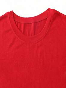 1 pieza, 100% algodón, camiseta de mujer para el Día de San Valentín, moda de verano, con estampado de corazón y la frase "Te amo", camiseta de manga corta para mujer WTQ7602, camiseta de algodón transpirable, combina con todo, 100% algodón. - Rojo - Ver 4