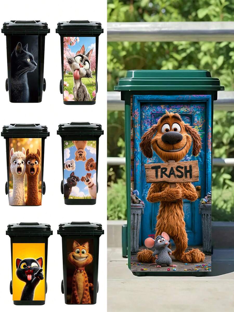 1 Buah Stiker Tempat Sampah Hewan Kartun Lucu – Stiker Kucing, Anjing & Alpaka Lucu untuk Tempat Sampah Dapur dan Kebun, Dekorasi Dinding Vinyl yang Dapat Dilepas, Aksesori Pengorganisasian Rumah yang Estetis - 1 buah - View 1