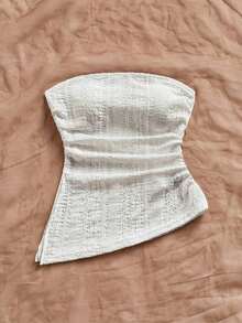 Top tubo de mujer para vacaciones color rosa claro vintage con bajo asimétrico, abertura lateral fruncida, ajustado, sexy para fiesta, cita de San Valentín, té de la tarde, vacaciones urbanas - Blanco - Ver 5