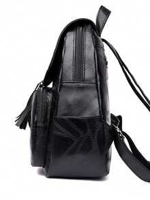 Sac à bandoulière double - Style coréen Nouveau sac à dos multifonction pour femmes, étudiantes, sac de voyage décontracté en PU pour le printemps et l'été - Noir - Voir 2