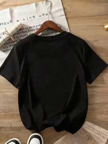 Camiseta Ligera de Moda Primavera/Verano, Nuevo Estilo, Camiseta con Estampado de Ganso Divertido, Cuello Redondo para Mujer, Estampado Animal, Moda Veraniega Fresca, Manga Corta, Atuendo Casual Diario, 100% Algodón - Negro - Ver 2