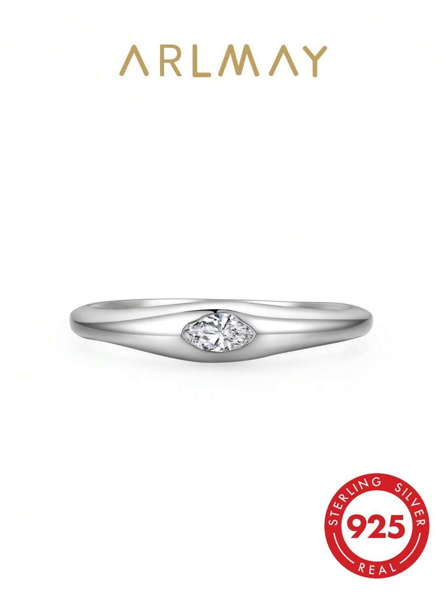 1 pieza Anillo de estilo minimalista de plata de ley 925 con circonita cúbica brillante y transparente, joyería exquisita, nuevo lanzamiento 2021