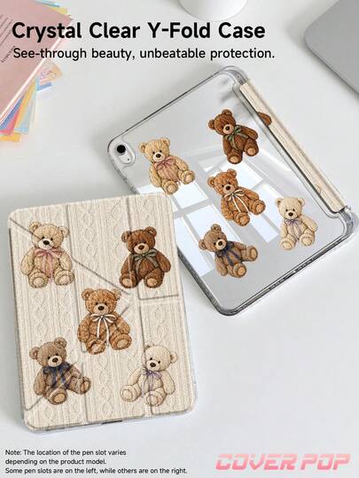 棕熊图案平板电脑保护套，适用于 iPad Air 11 英寸 M3 2025/M2 2024、Air 第五代 2022、Air8 2026（11/13 英寸）、(A16) 11 英寸第十一代 2025，也兼容三星 Galaxy Tab 和 Kindle Paperwhite 第十二代 2024。透明背壳搭配时尚图案，支持自动休眠/唤醒功能，并采用气垫保护。适合办公使用或作为礼物赠送。