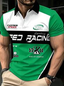 熱門男士數位印花鈕扣 Polo 衫，舒適透氣短袖上衣，適合戶外穿著 - 彩色 - 查看 8