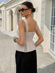 Blusa elegante sin mangas con cintura ceñida para uso diario, verano - Marrón - Ver 2