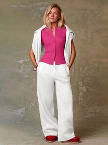 Cárdigan rojo casual para mujer - Rosa Fucsia - Ver 6