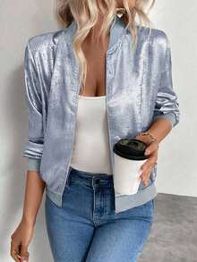 Chaqueta gris con mangas largas y lentejuelas Keke Bloomly, ligera, Chaquetas de punto para mujer, Chaquetas de punto ligeras para mujer, Atuendos de campo para mujer, Ropa vintage para mujer, Ropa de primavera para festivales y vacaciones - Azul - Ver 4